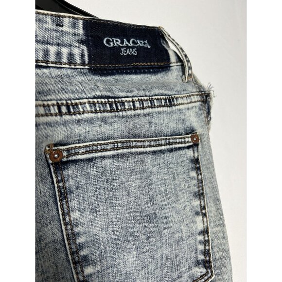 Grace In LA High Waist Patchwork Flare Jeans Size 27 Blue Denim - Picture 5 of 15